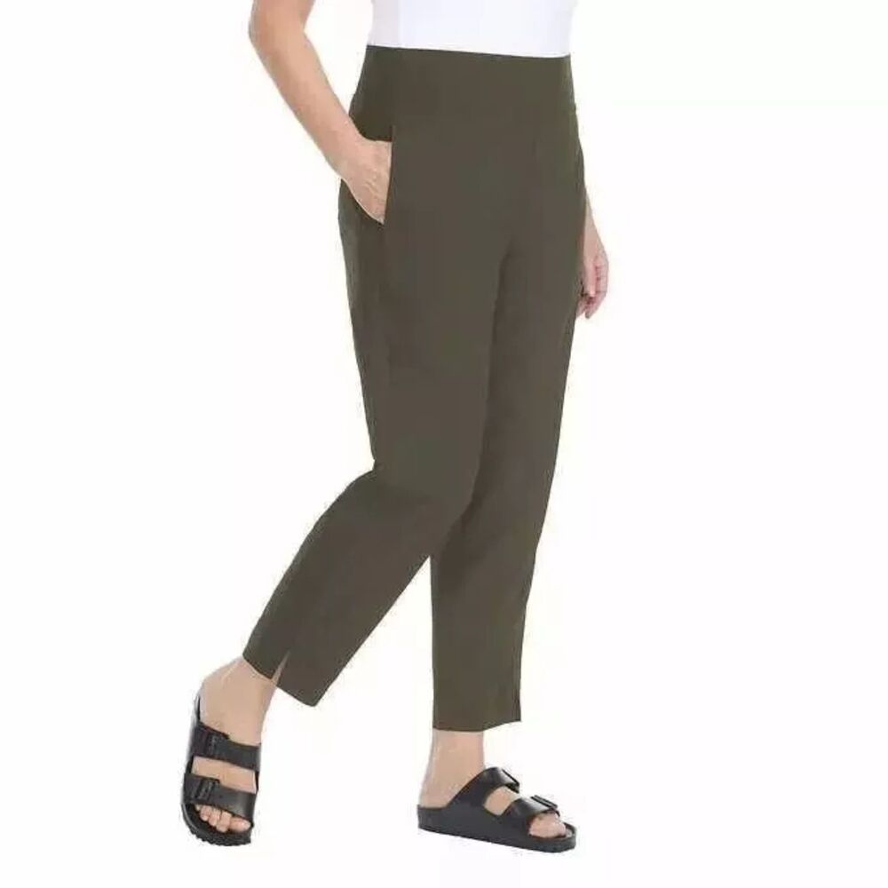 Kirkland Signature Womens Ankle Pants Large Green‎ Stretch Waist Office Career